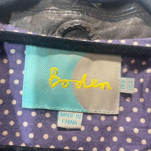 Boden Brown Leather Jacket Size 4 with Purple Polka Dot Lining - Picture 5 of 7